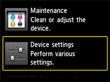 Setup screen: Select Device settings